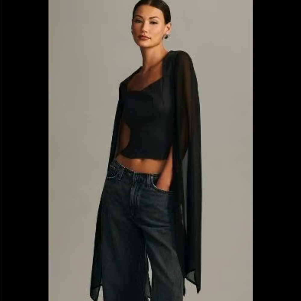 Anthropologie Dolan Left Coast Long Flair Sheer Sleeve Cape Top square neck Crop